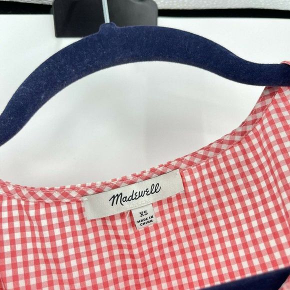 Madewell Tank Top Red White Embroidered Checkered Gingham Sleeveless Size XS - Picture 4 of 7